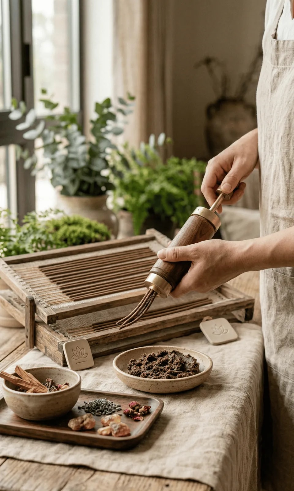 Shaping: The paste is pressed and shaped into slender sticks.